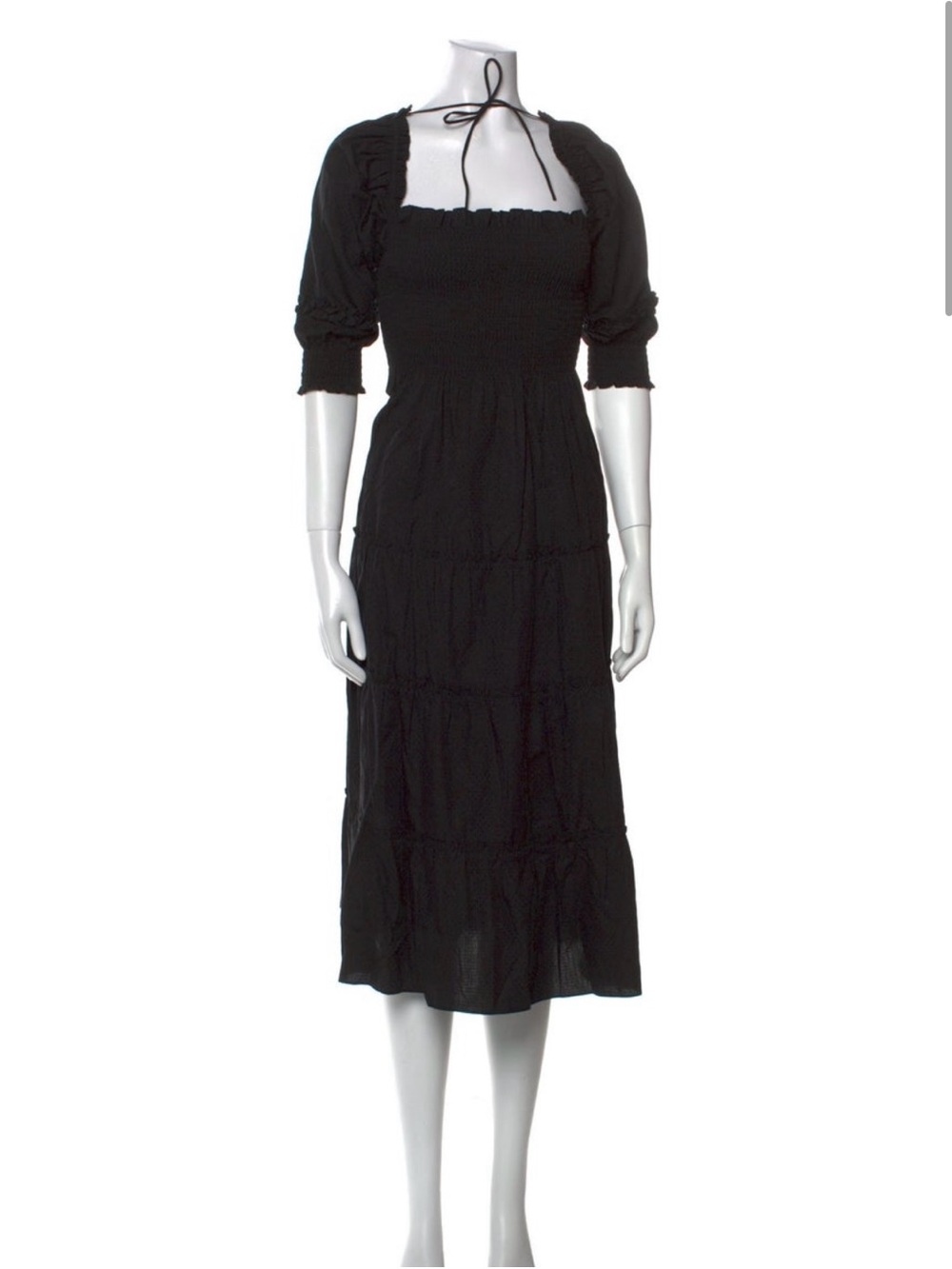 Hill House Home Black Ruffle Square Neck Midi Dress XS Cottagecore - Picture 2 of 4
